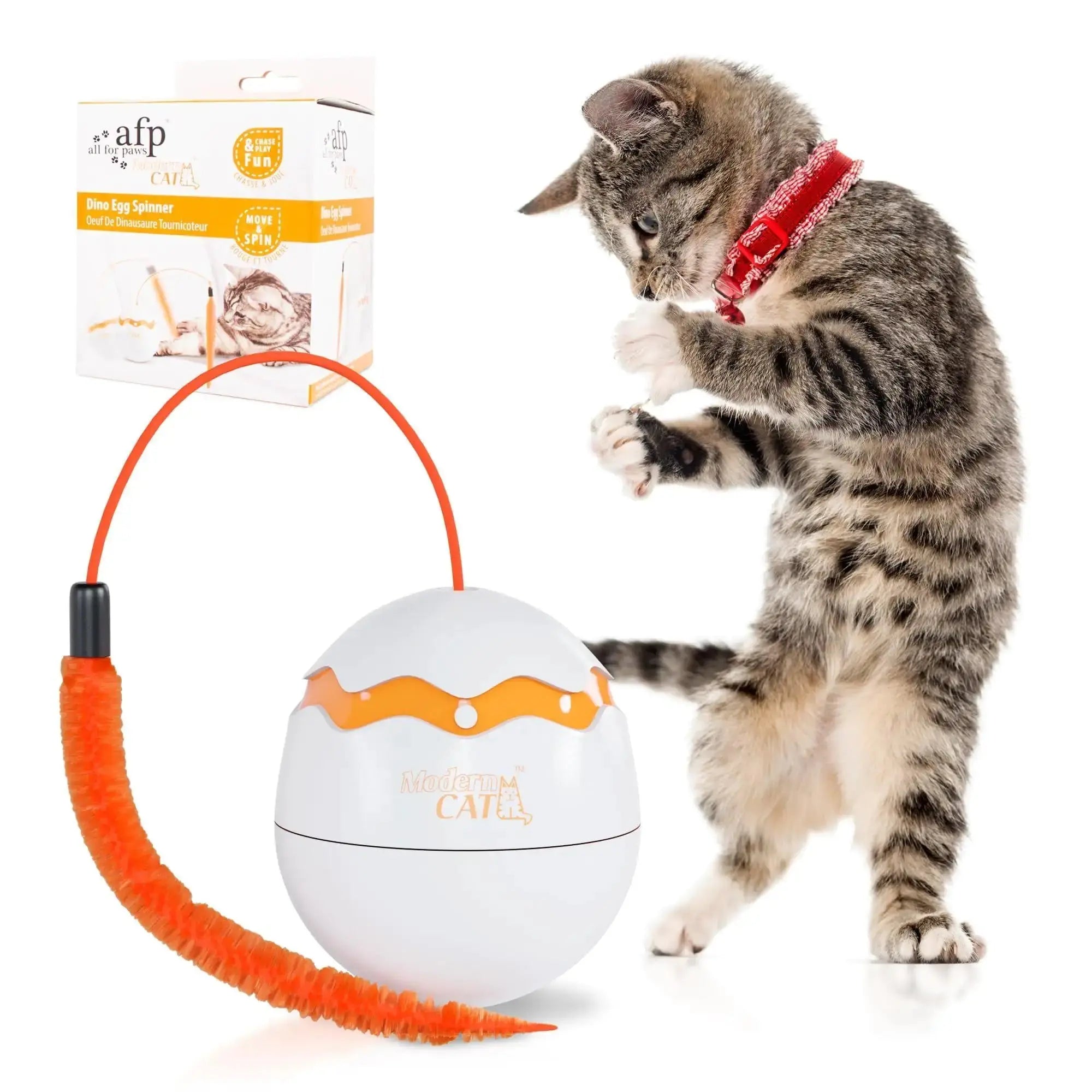 Interactive Cat Toy Dino Egg White Automatic Toy with 360 Degree Rotation Auto - Doginoe