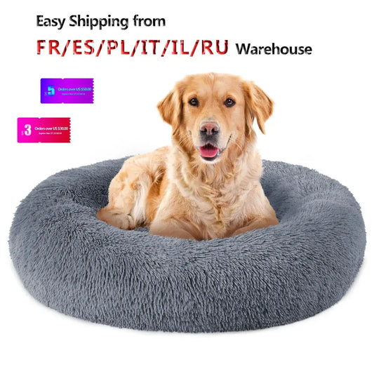 Round Long Plush Dog Beds for Large Dogs - Doginoe